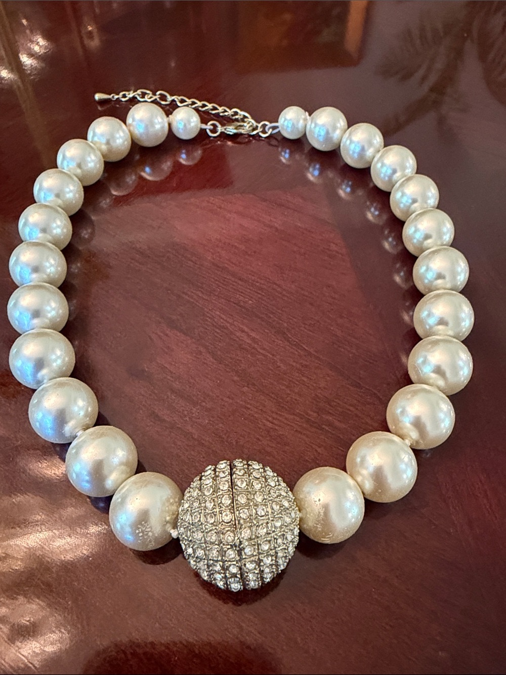 Elegant Pearl Statement Necklace with Crystal Ball Accent - White